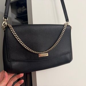 Kate Spade Black Saffiano Leather Crossbody Purse Gold Chain Shoulder Bag